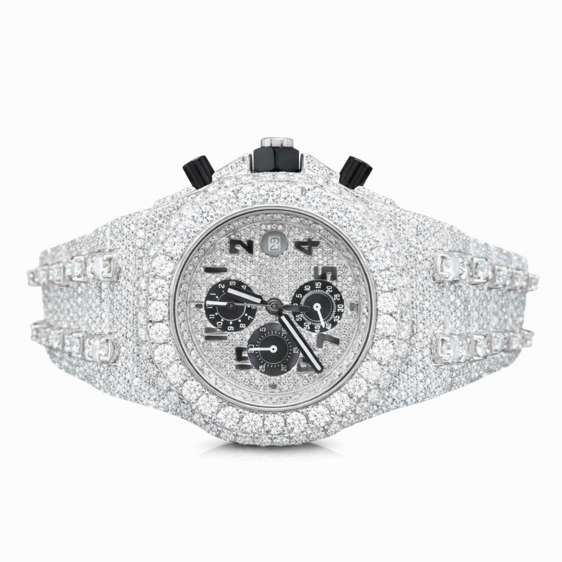 Moissanite Diamond Chronograph Two Tone Watch With Silver,Gold, Rose Gold