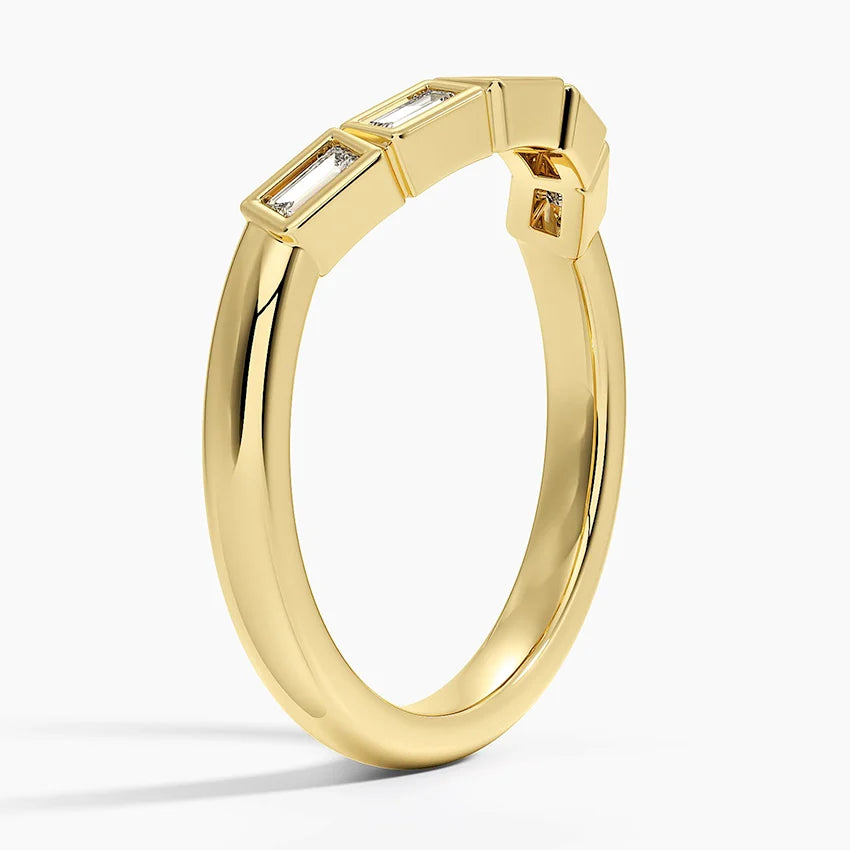 Baguette Diamond Bezel Set Minimalist Curved Wedding Band Ring