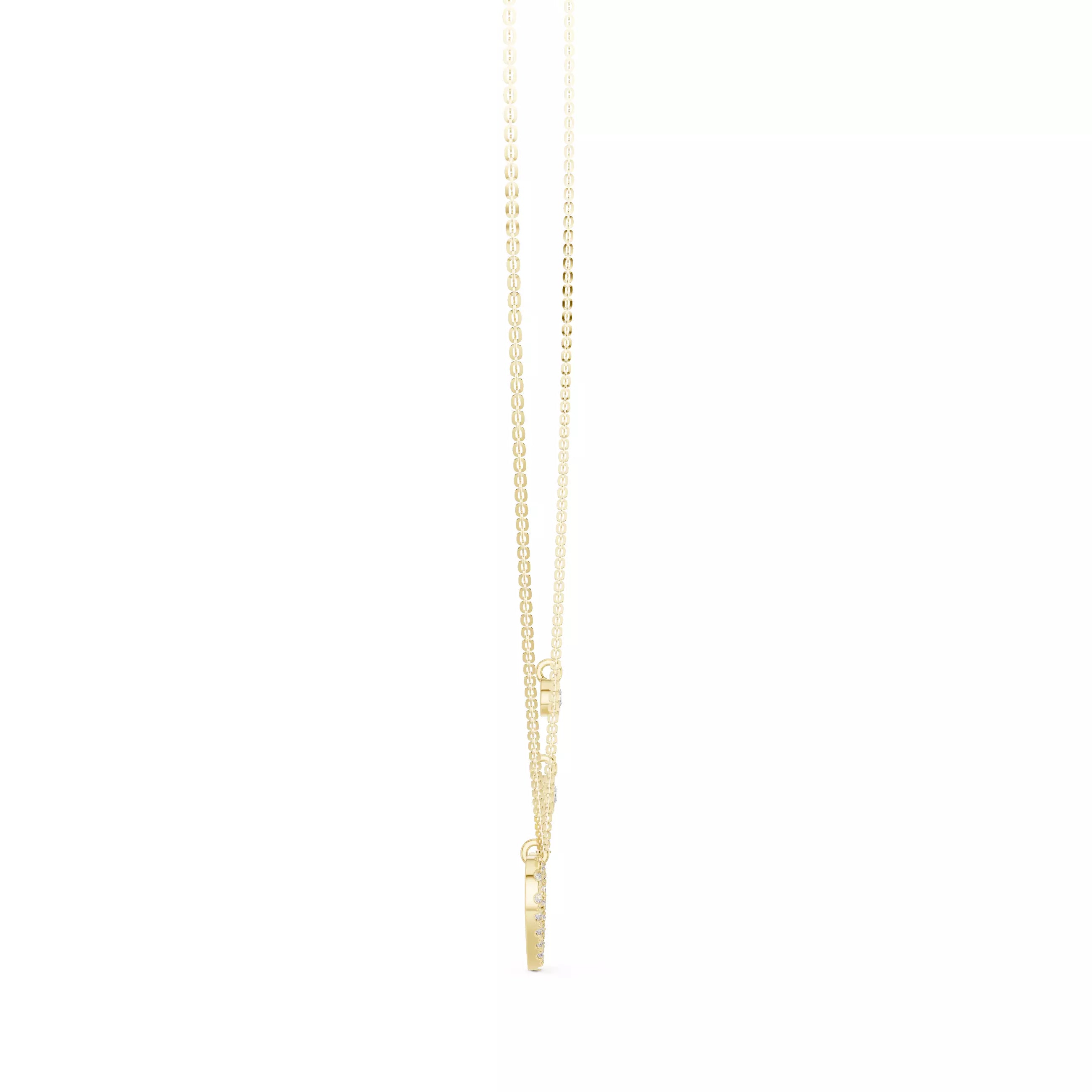 Round Diamond Heart Shape Pendant Necklace With Dangle Charms