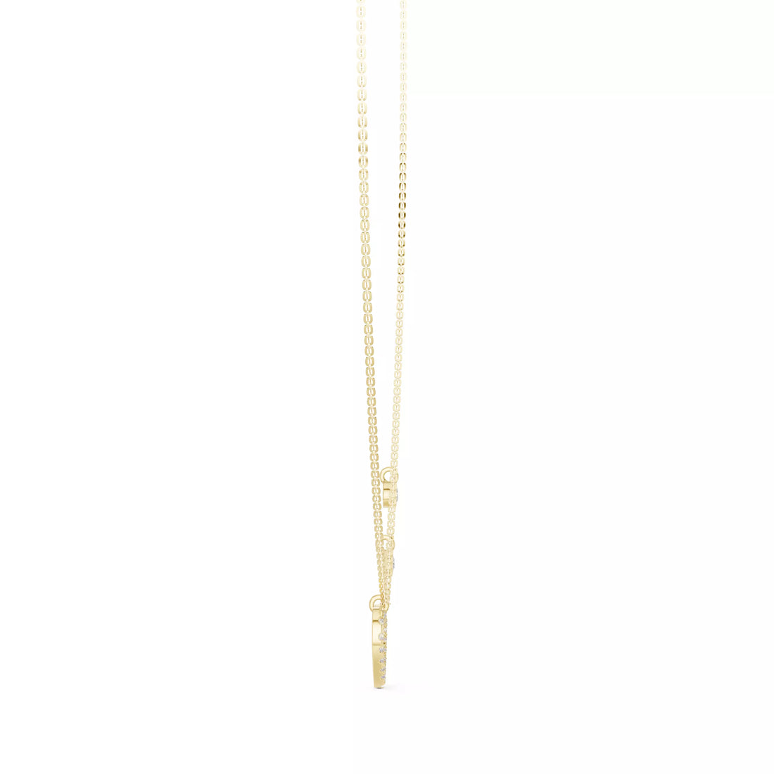 Round Diamond Heart Shape Pendant Necklace With Dangle Charms