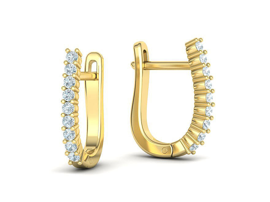 Round Cut Diamond  U-Shaped Huggie Hoops Earrings