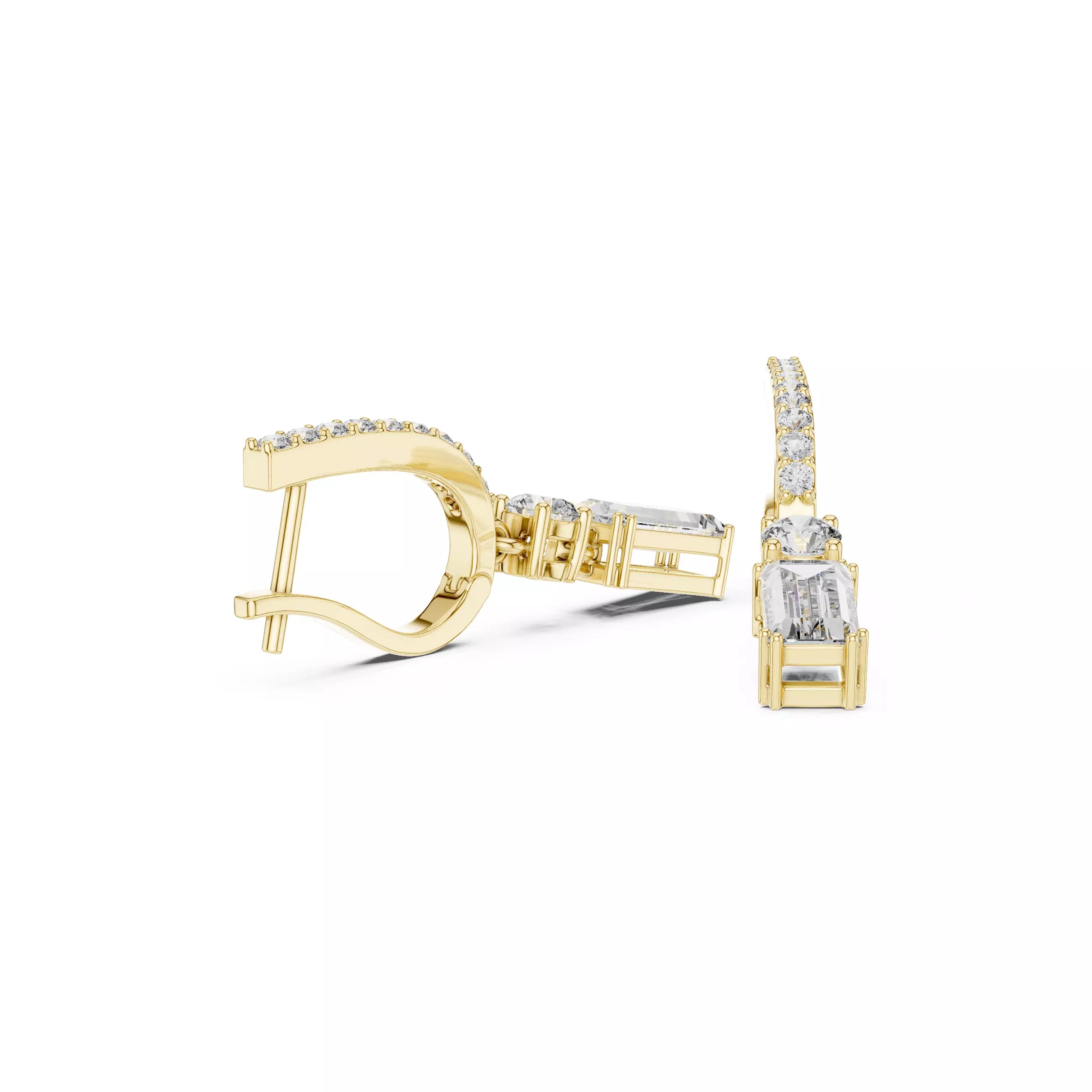 Emerald Cut Diamond Drop Earrings with Pave Hoops