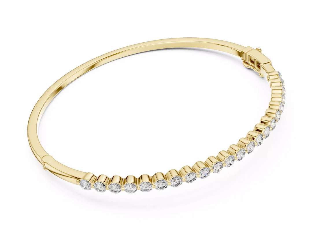 Round Cut Half Diamond Bangle Bracelet | Fine Jewelry