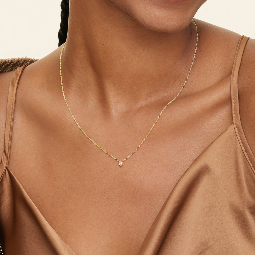 Pear Cut Bezel Solitaire Diamond Necklace