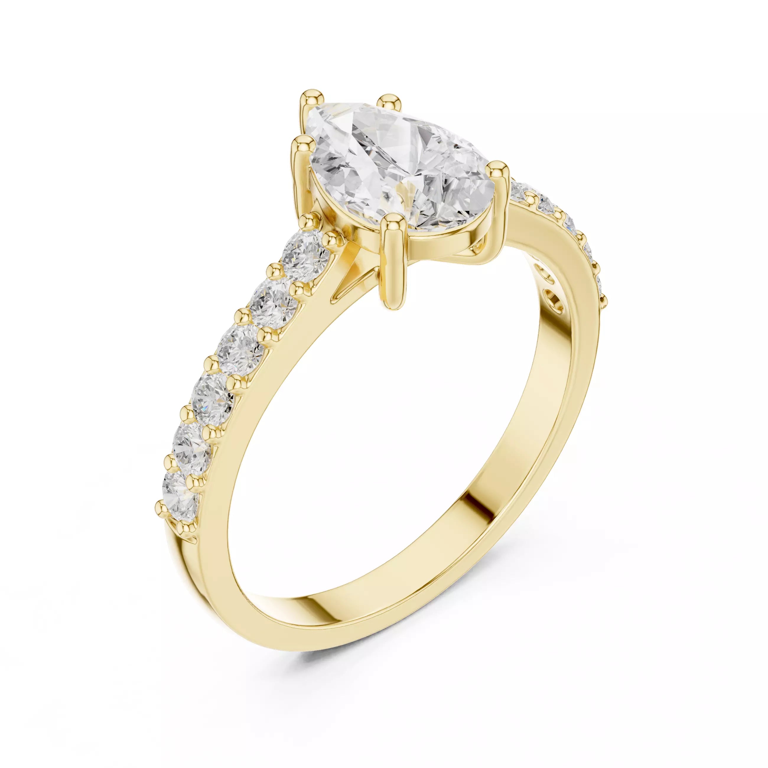 Pear cut Diamond Cathedral Setting Ring with Pavé Band
