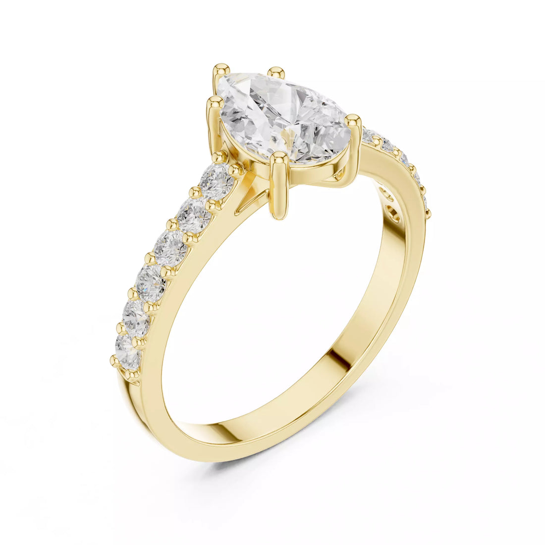 Pear cut Diamond Cathedral Setting Ring with Pavé Band
