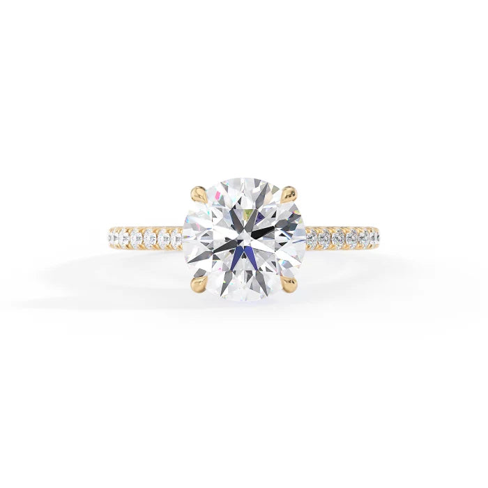 Round Brilliant Diamond Pave Band Cathedral Engagement Ring
