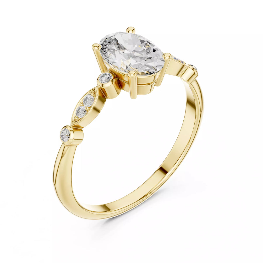 Oval cut Diamond Vintage Leaf Accent Setting Ring