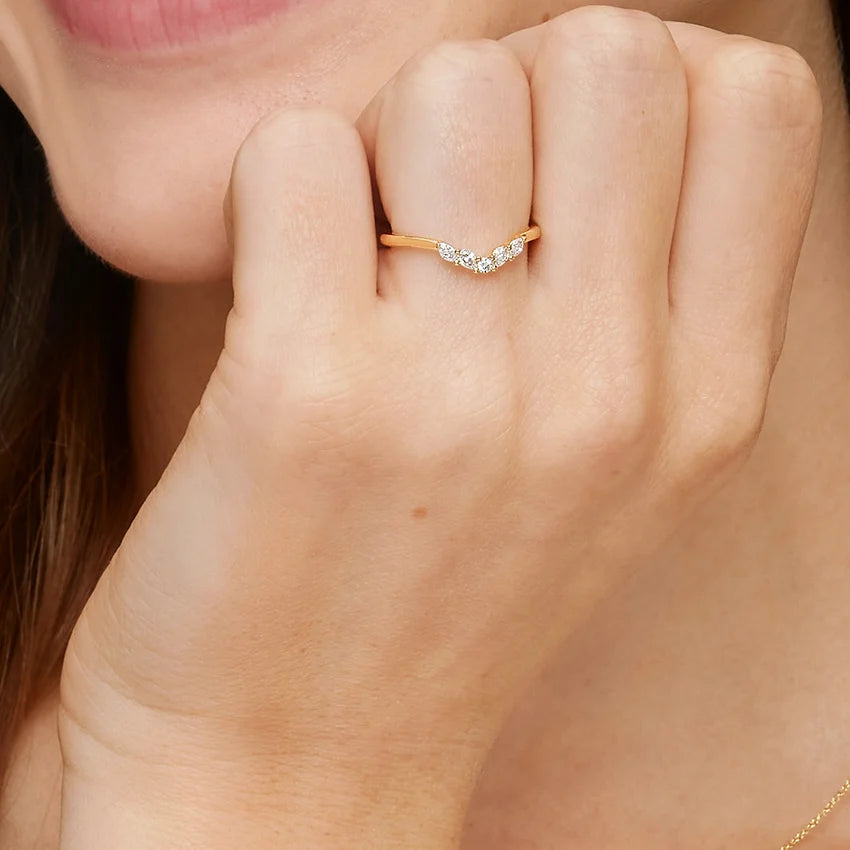 Elegant V Shape Diamond Wedding Band Ring For Women
