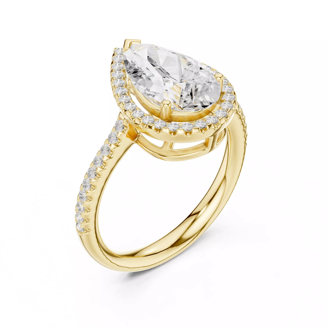Pear cut Diamond Halo Pavé Setting Engagement Ring