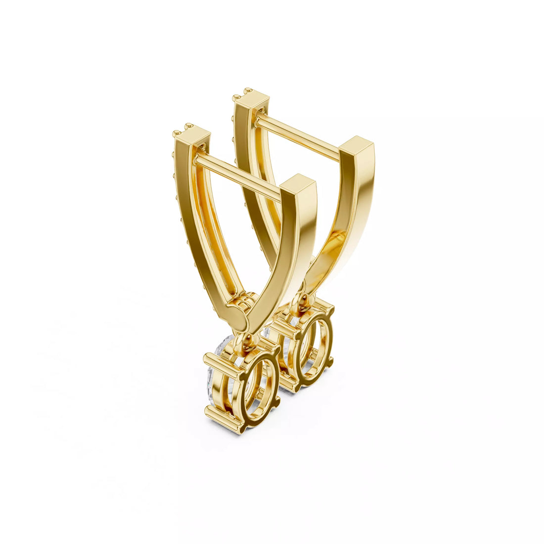 Oval Diamond Drop Earrings with Pavé Bar Setting