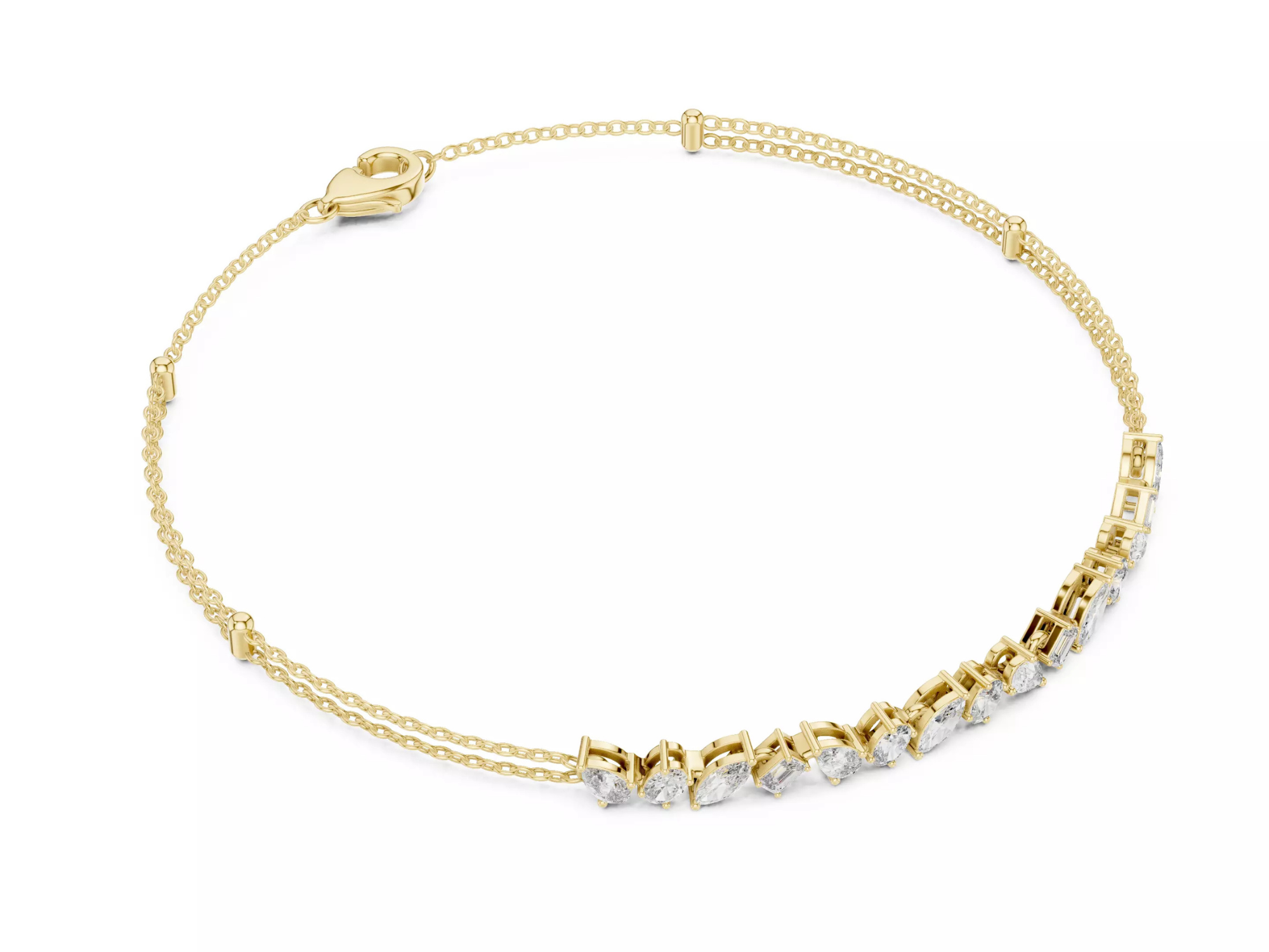 Multi Shape Diamond Bar Chain Bracelet Fine Jewelry