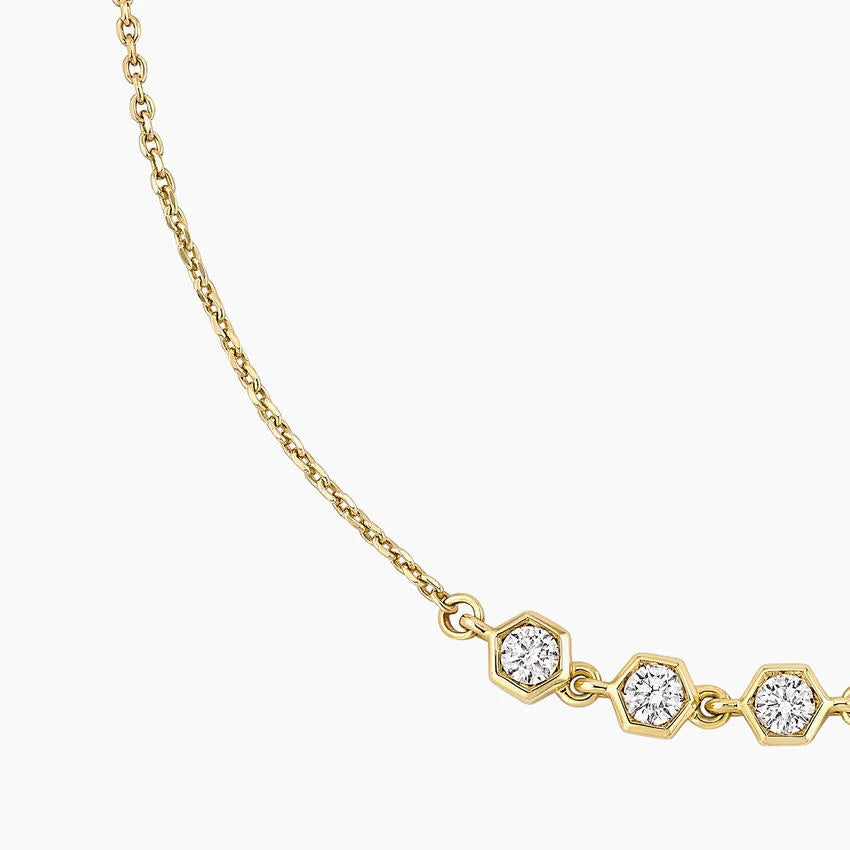 Round Cut Hexagon Bezel Set Diamond Necklace