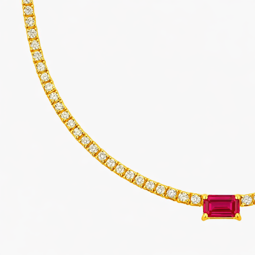 Emerald Ruby Diamond Tennis Necklace