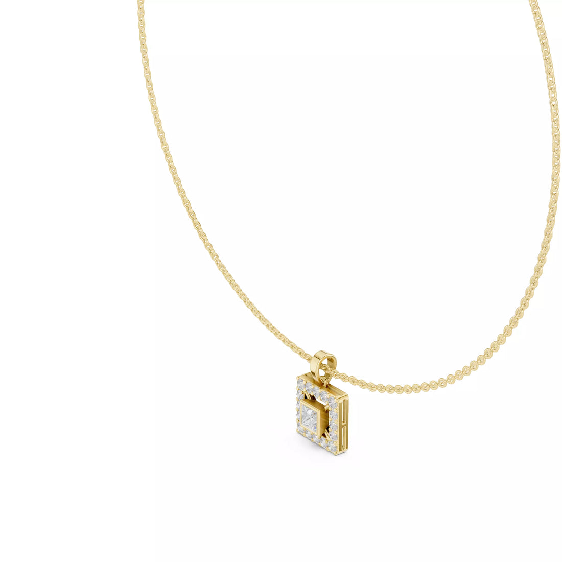 Princess Cut Diamond Halo Pendant Necklace