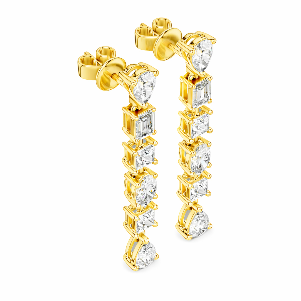 Multi Shape Diamond Long Drop Dangle Earrings