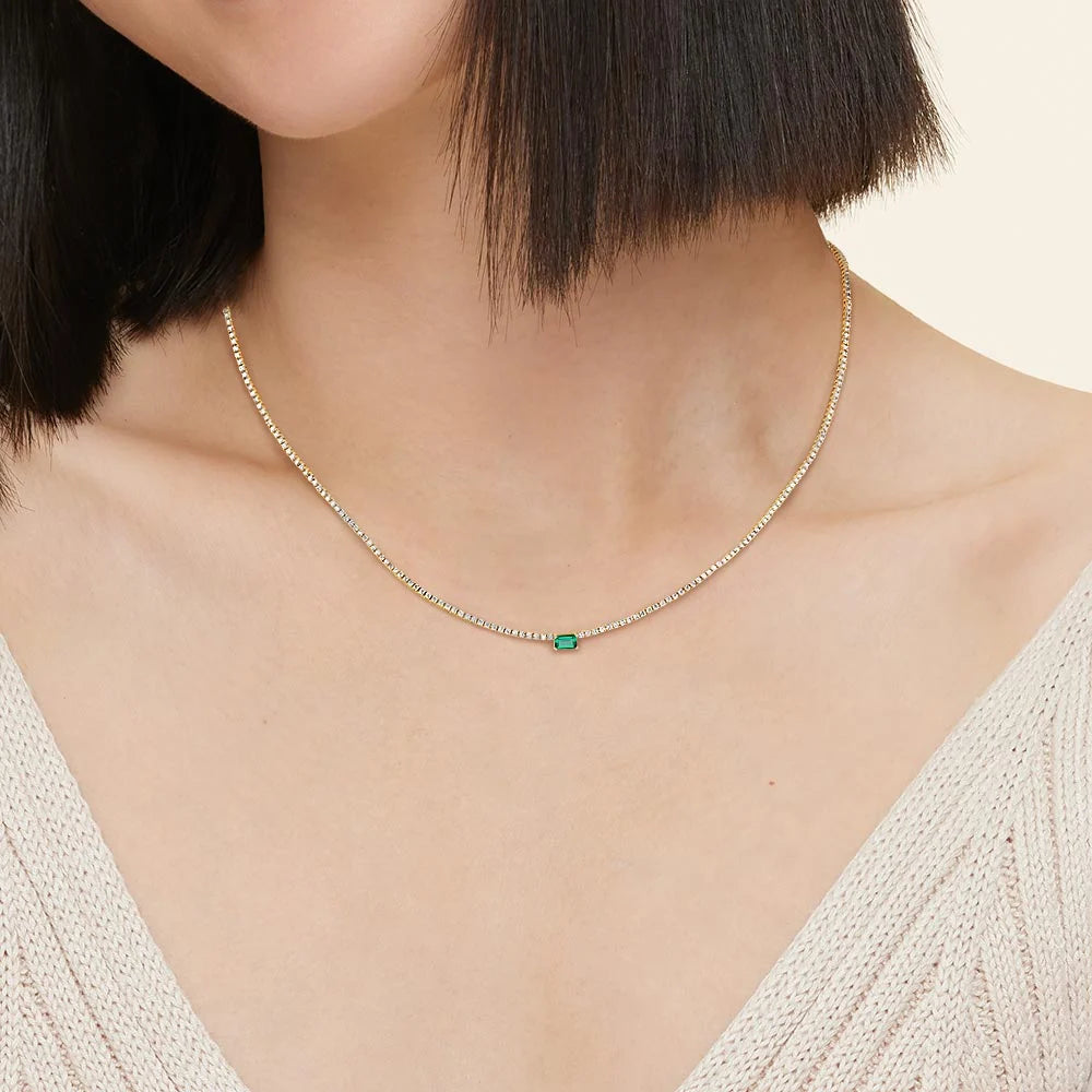 Emerald Ruby Green Center Stone Solitaire Tennis Necklace