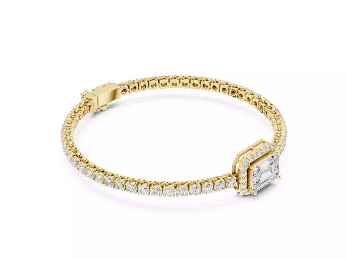 Emerald \ Round Cut Diamond Halo Tennis Bracelet Fine Jewelry
