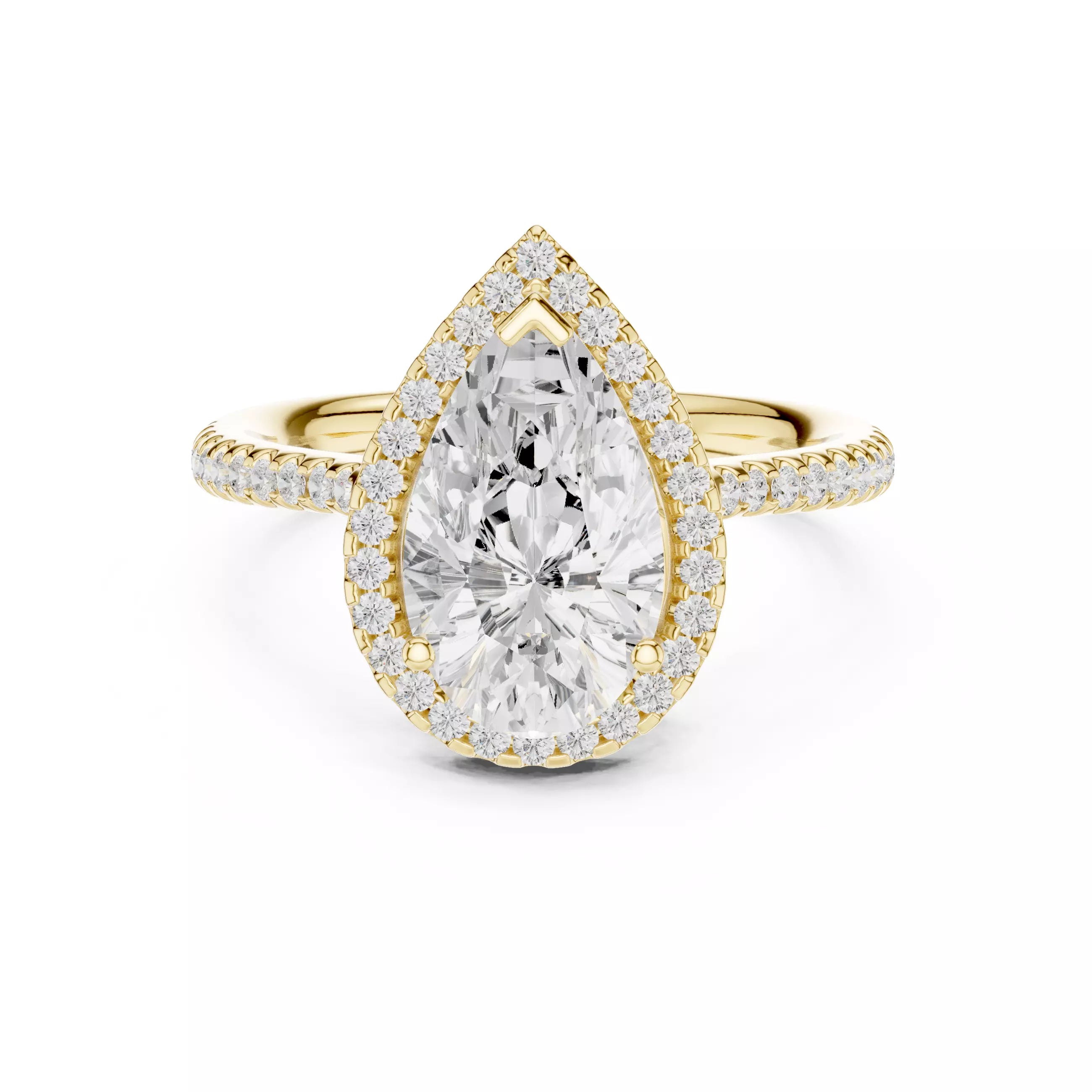 Pear cut Diamond Halo Pavé Setting Engagement Ring