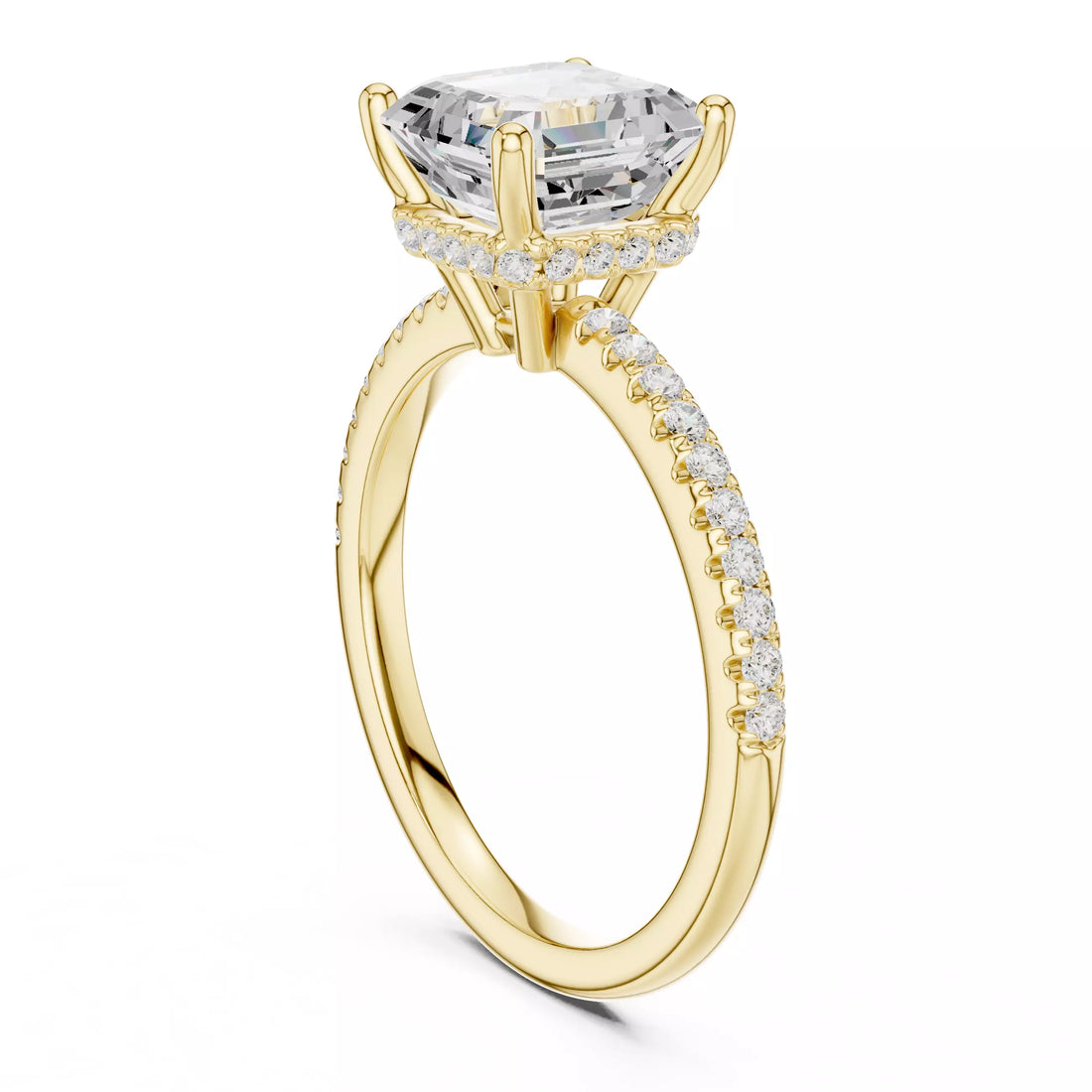 Asscher cut Diamond Engagement Ring Hidden Halo Pave Band