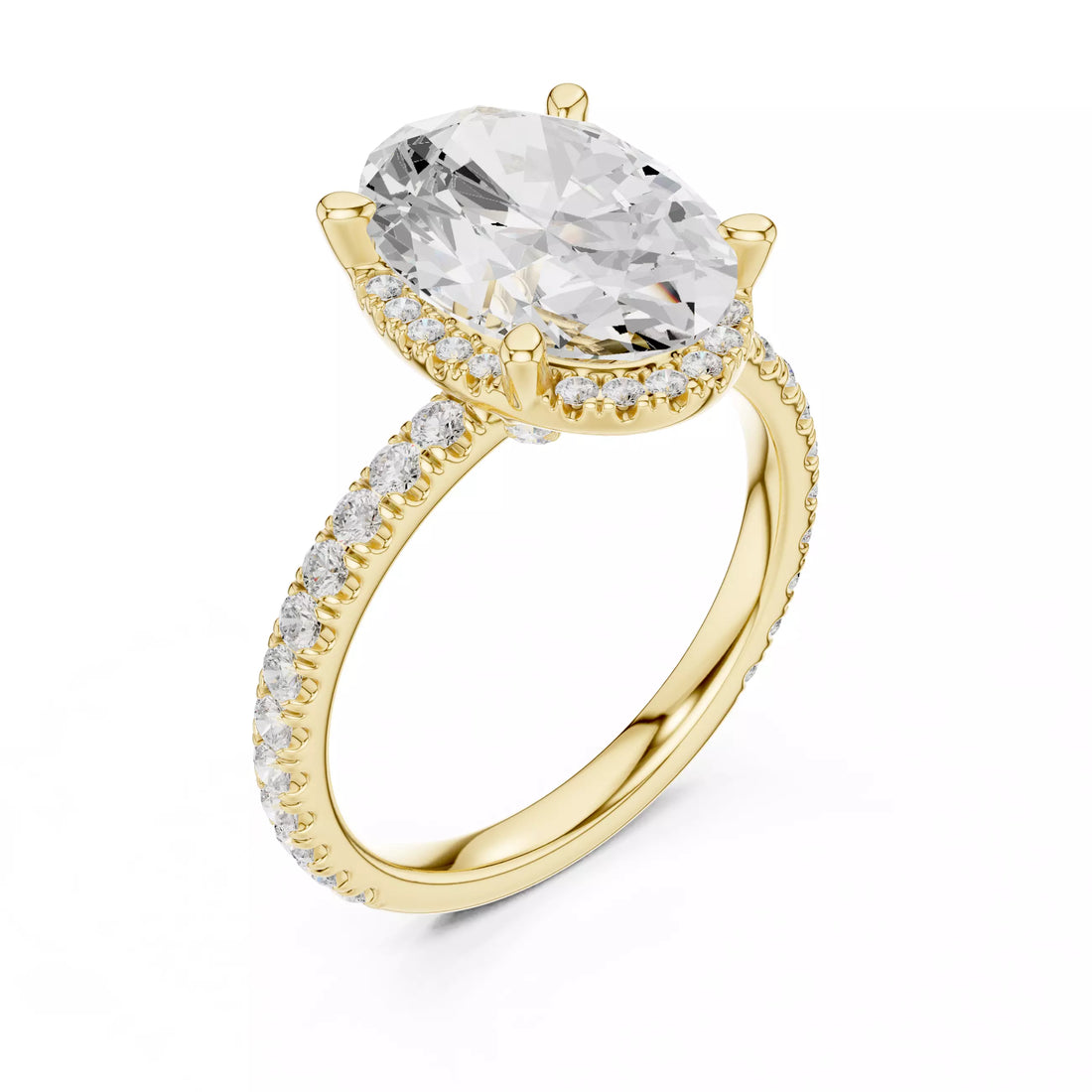 Oval cut Diamond Engagement Ring With Hidden Halo Pave Band