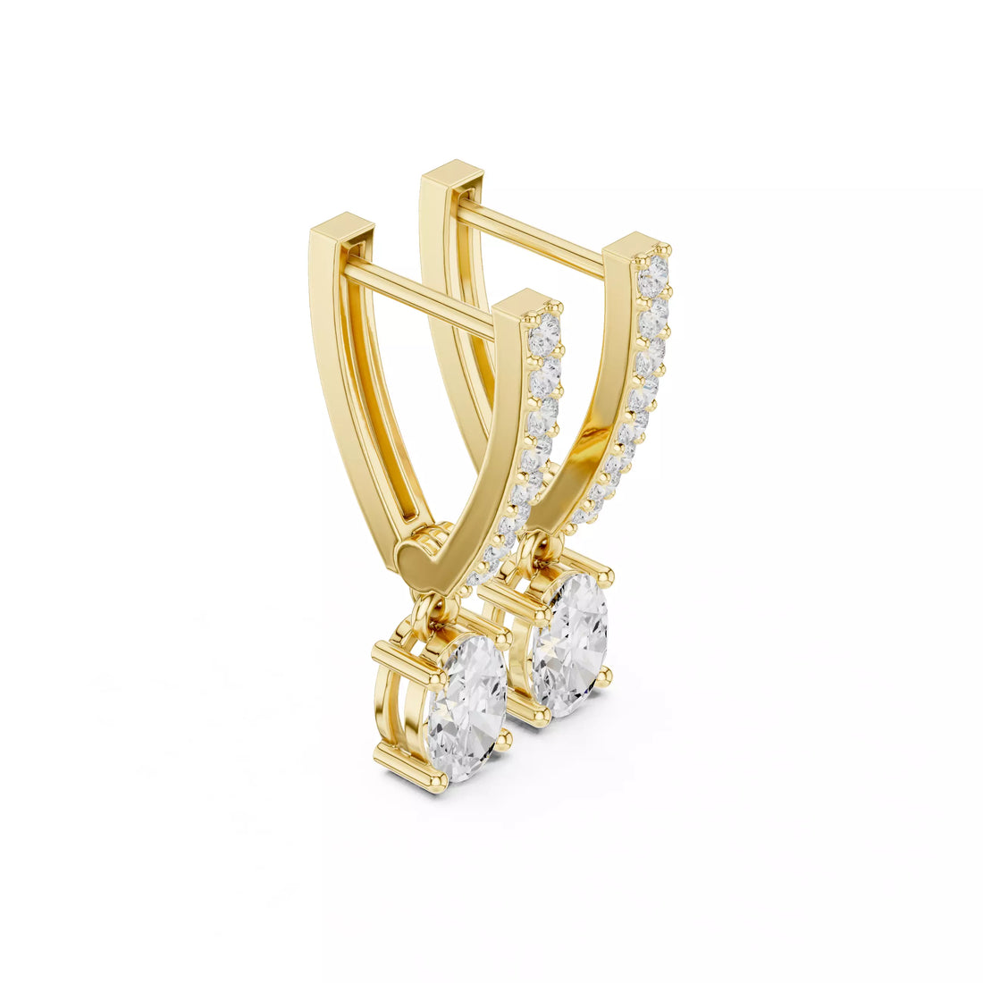 Oval Diamond Drop Earrings with Pavé Bar Setting