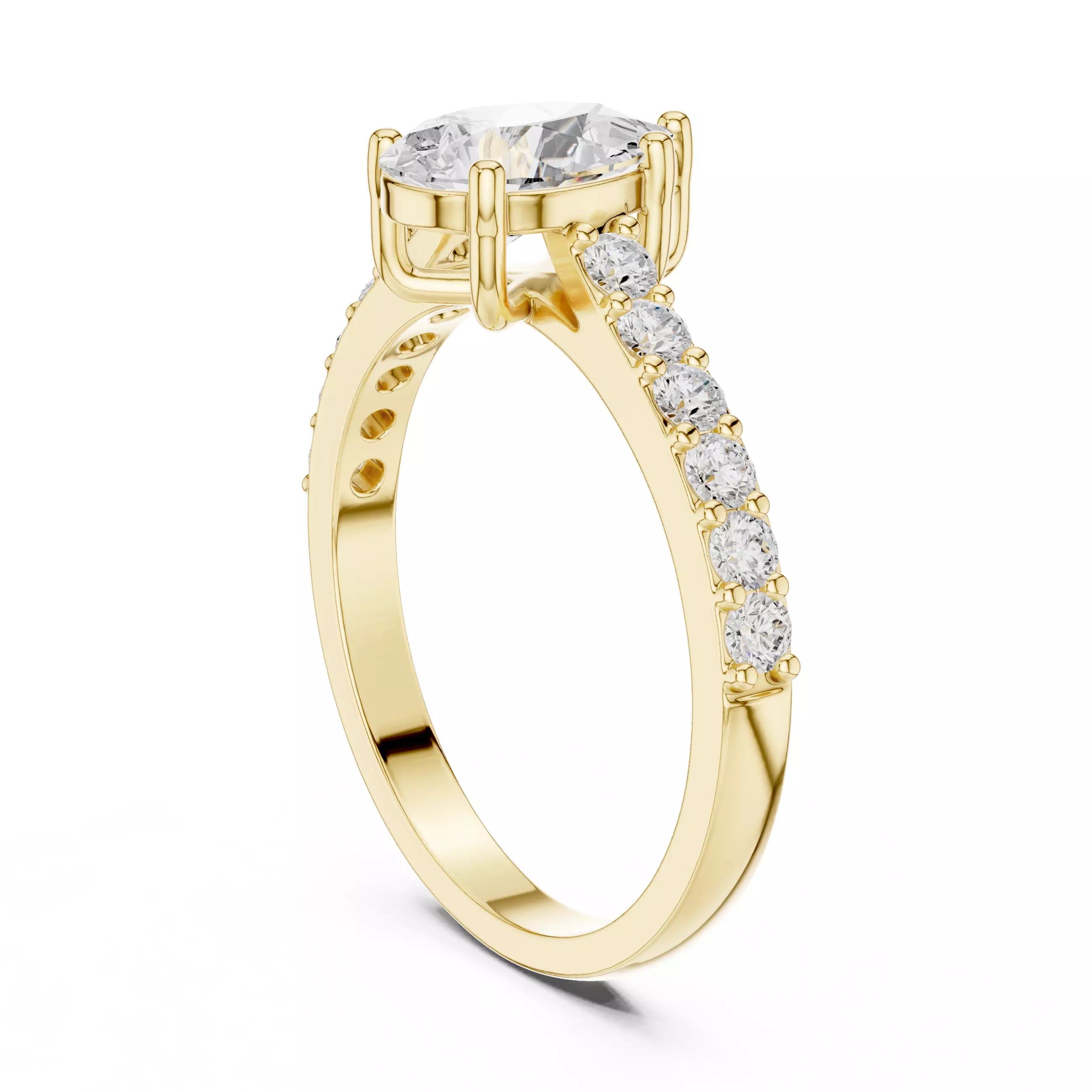 Pear cut Diamond Cathedral Setting Ring with Pavé Band