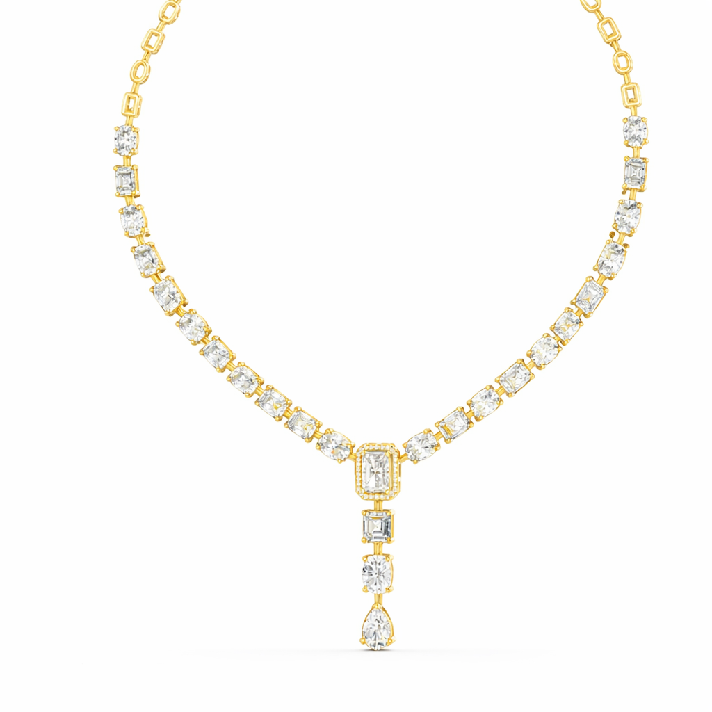 Multi Shape Diamond Drop Tennis Necklace