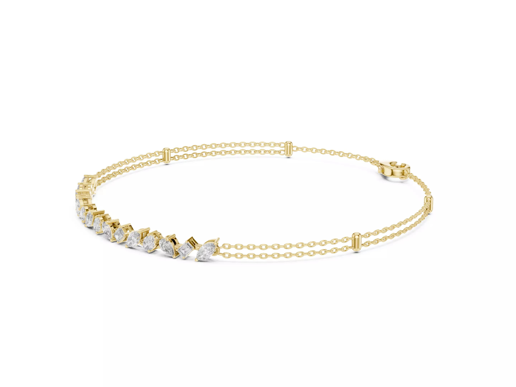 Multi Shape Diamond Bar Chain Bracelet Fine Jewelry