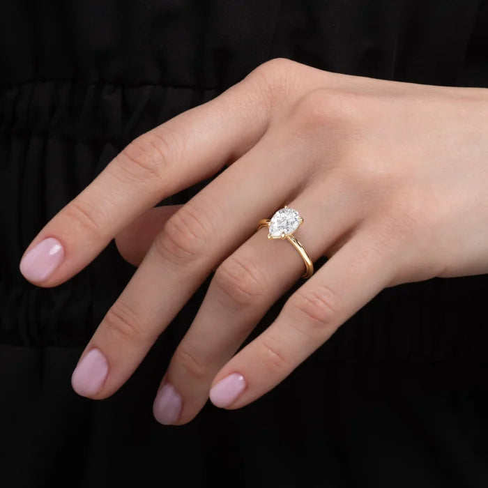 Pear Cut Solitaire Diamond Engagement Ring Classic Promise Ring