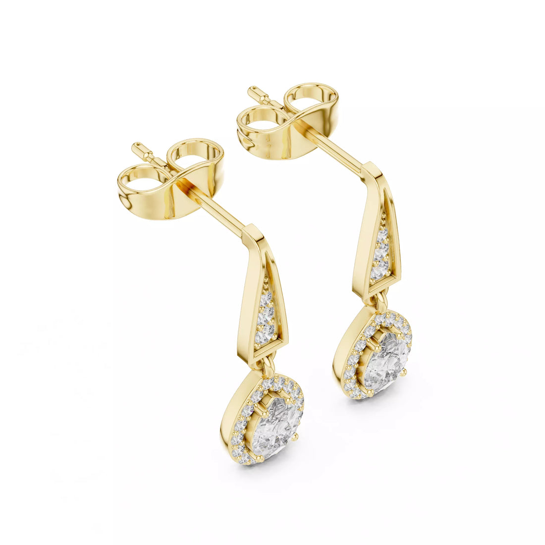 Pear Halo Diamond Drop Earrings with Modern Detail