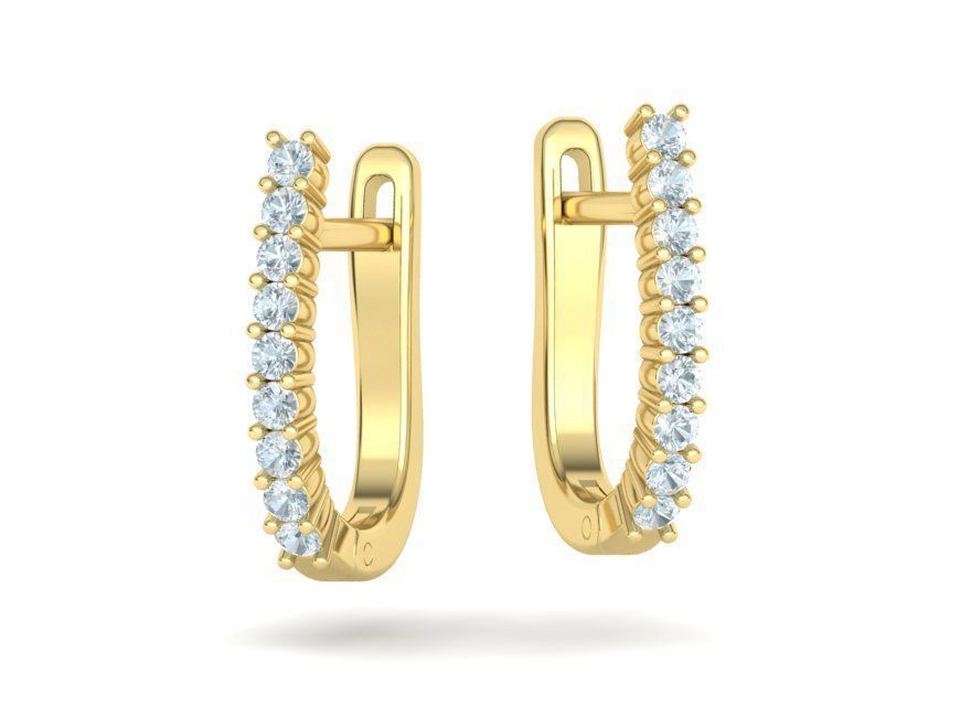 Round Cut Diamond  U-Shaped Huggie Hoops Earrings