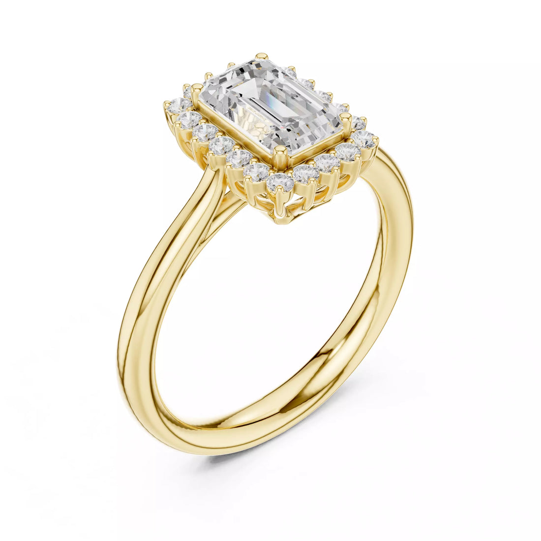 Emerald cut Diamond Halo Engagement Ring