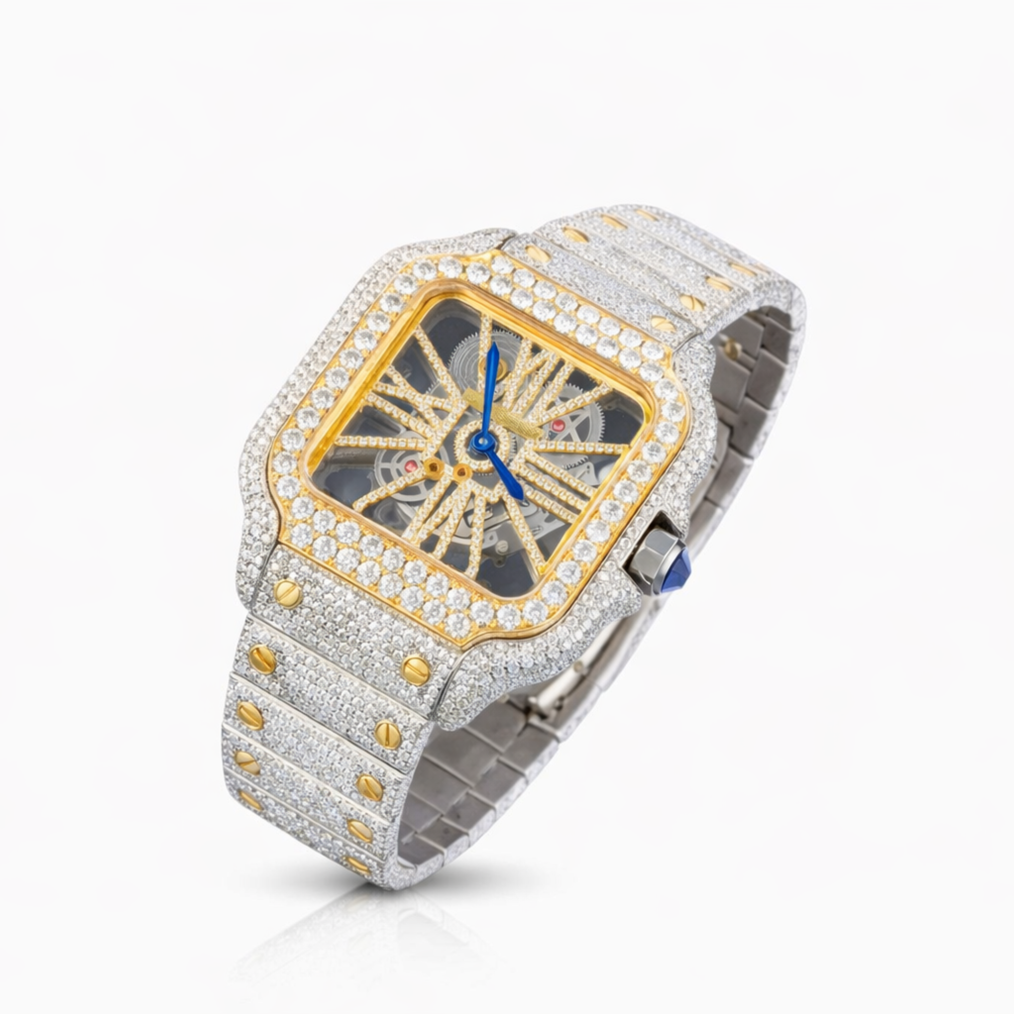 Iced Out Skeleton Square Dial Moissanite Diamond Luxury Watch