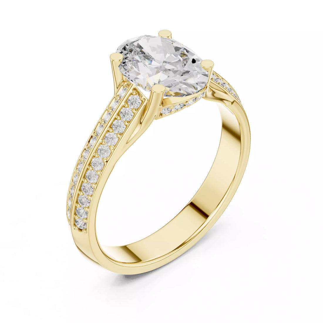 Oval cut Diamond Double Pavé Band Engagement Ring