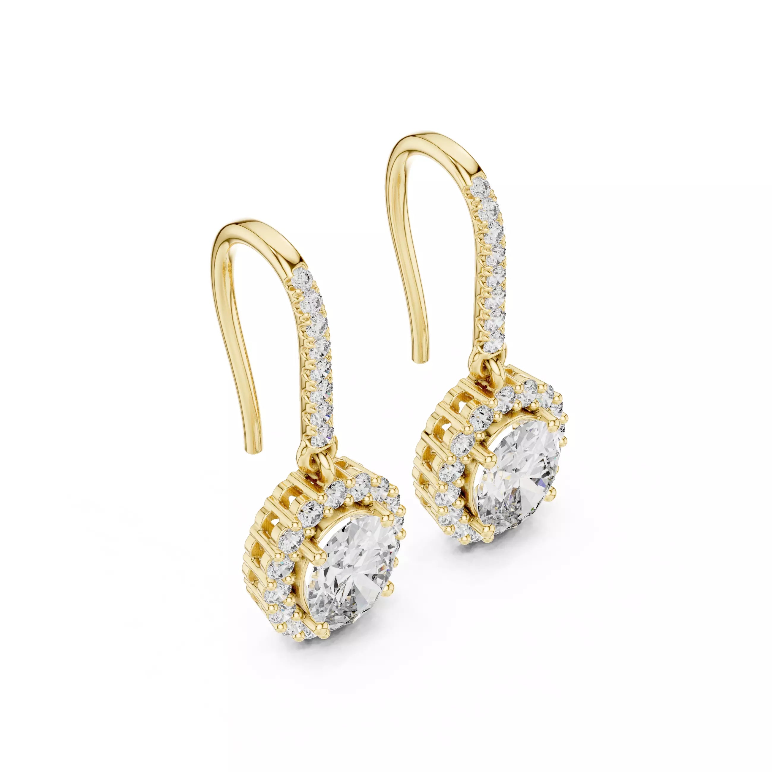 Oval cut Diamond Halo Drop Earrings with Elegant Hook