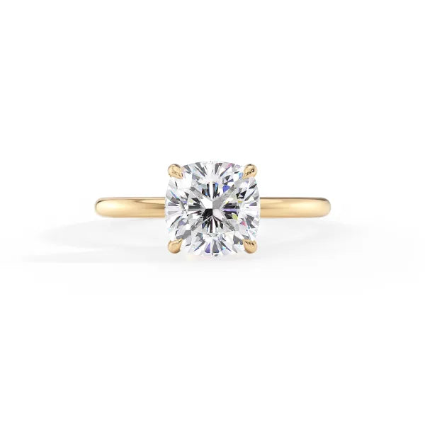 Cushion Cut Solitaire Hidden Halo Engagement Ring