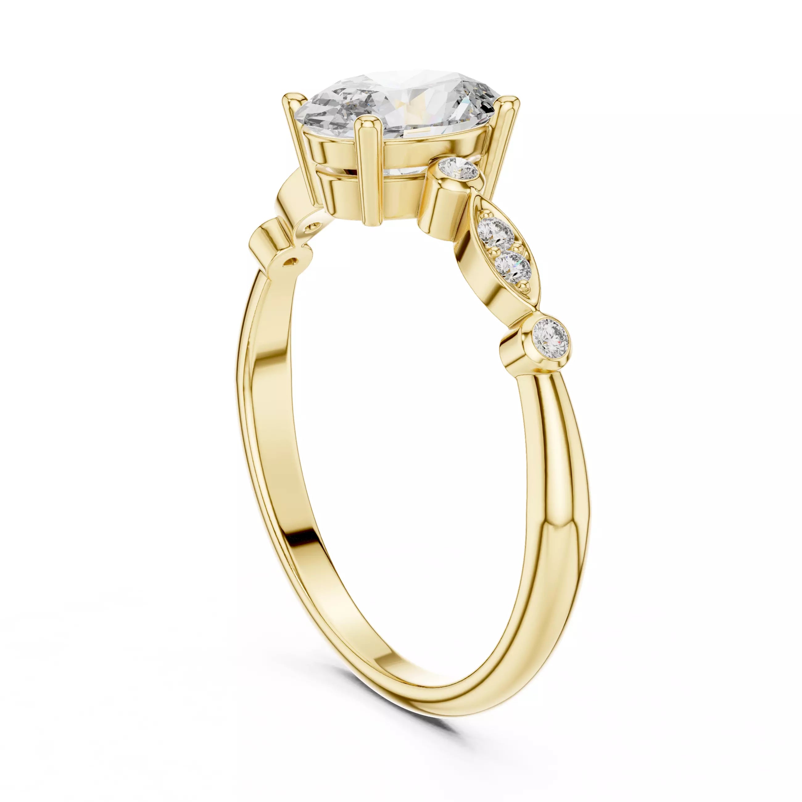 Oval cut Diamond Vintage Leaf Accent Setting Ring