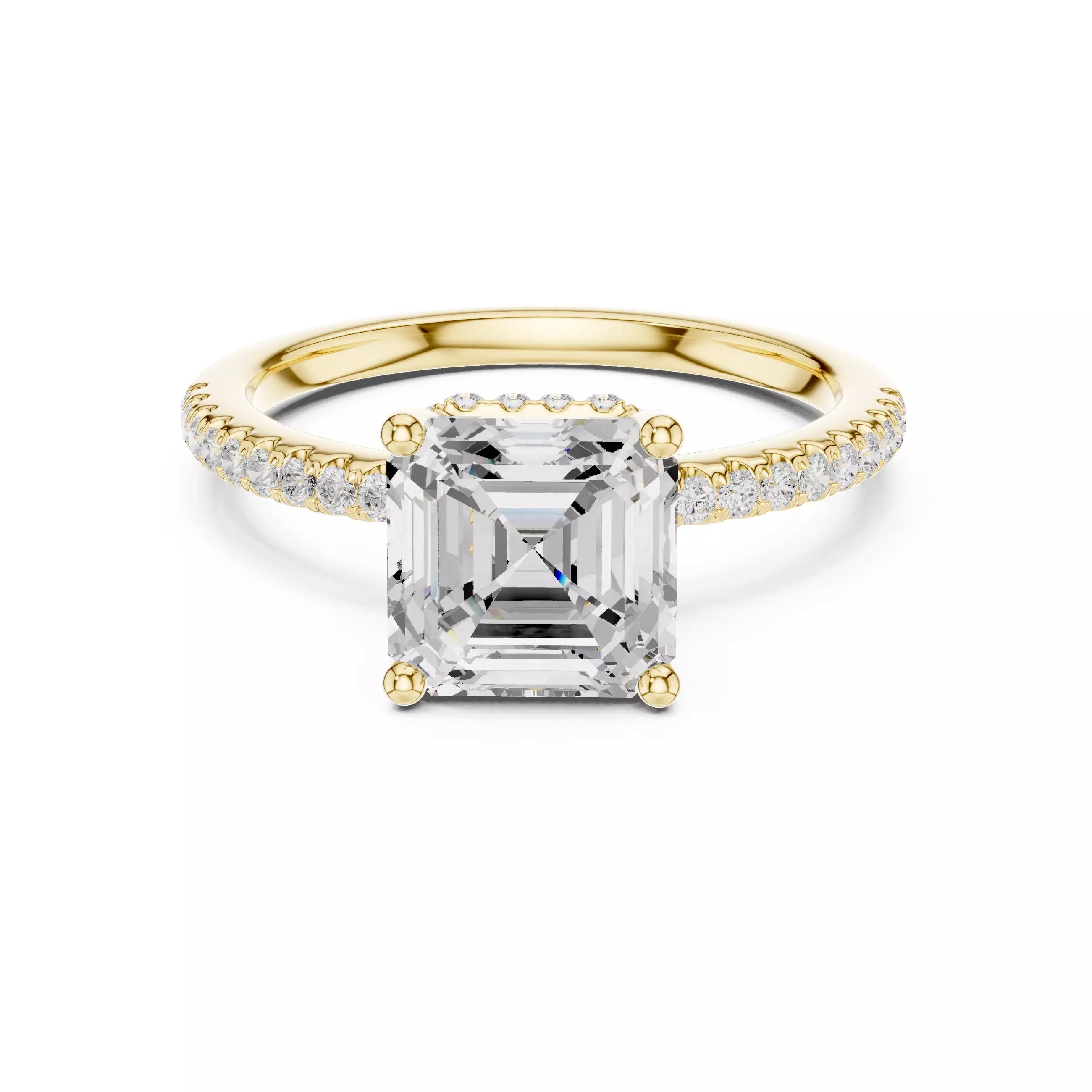 Asscher cut Diamond Engagement Ring Hidden Halo Pave Band