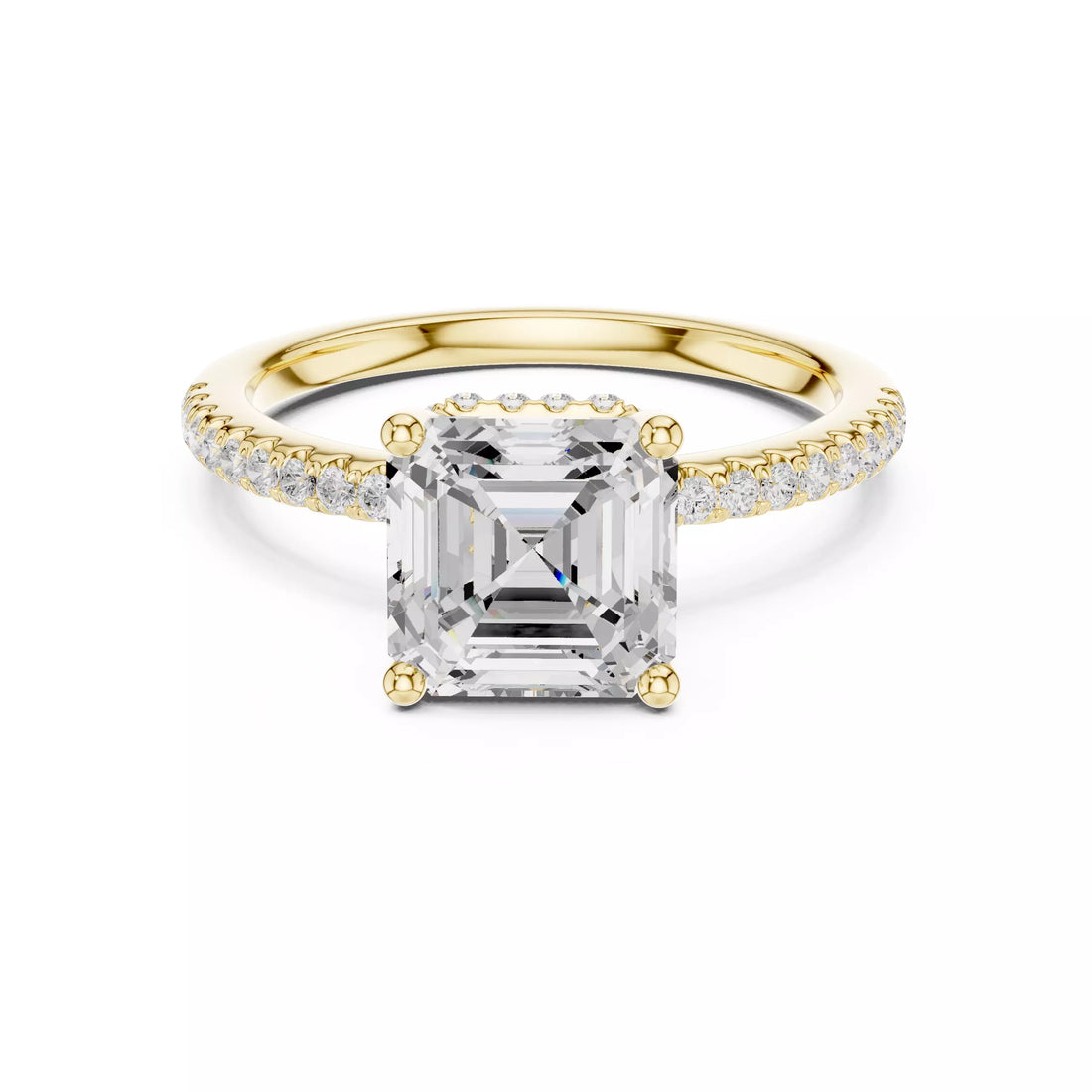 Asscher cut Diamond Engagement Ring Hidden Halo Pave Band