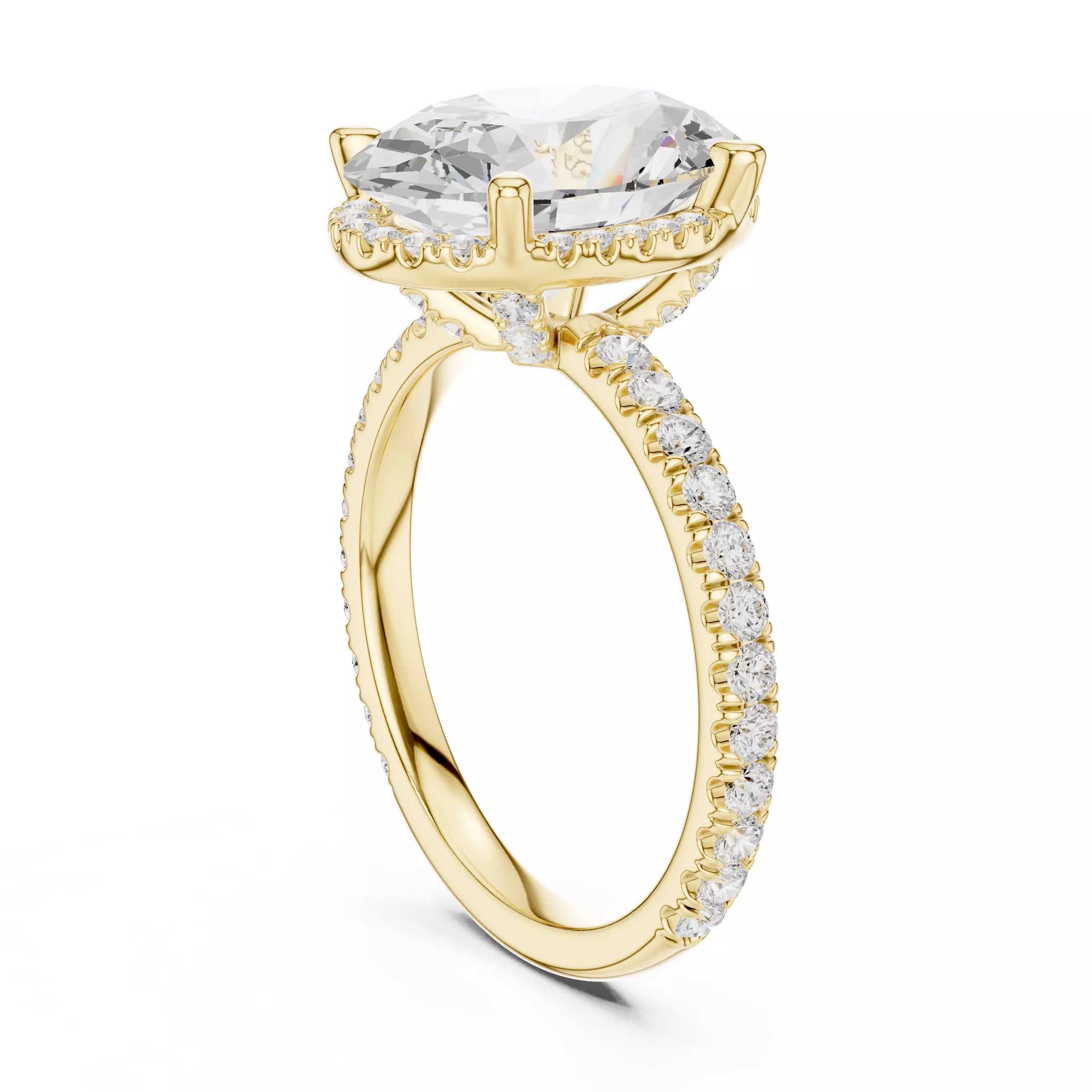 Oval cut Diamond Engagement Ring With Hidden Halo Pave Band