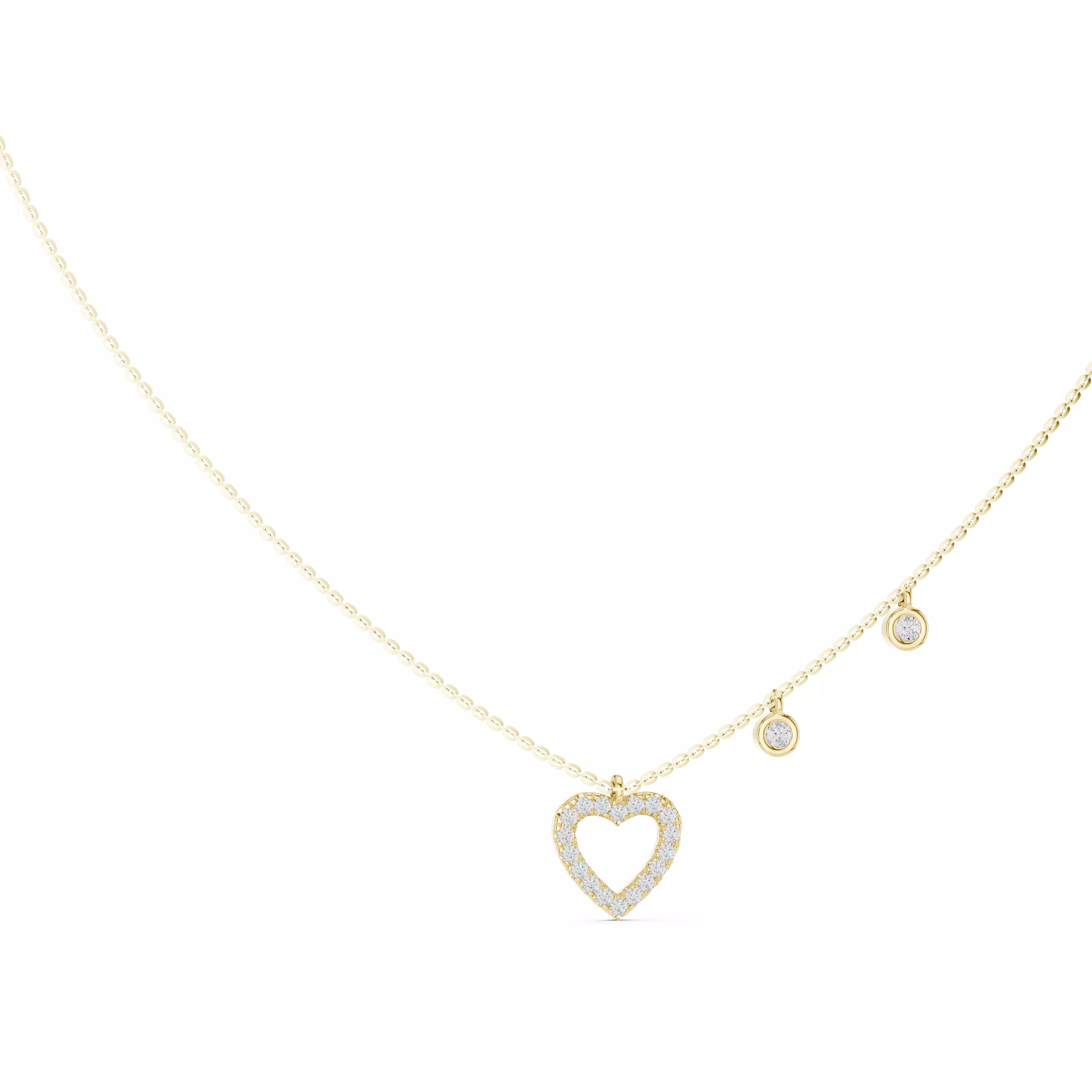 Round Diamond Heart Shape Pendant Necklace With Dangle Charms