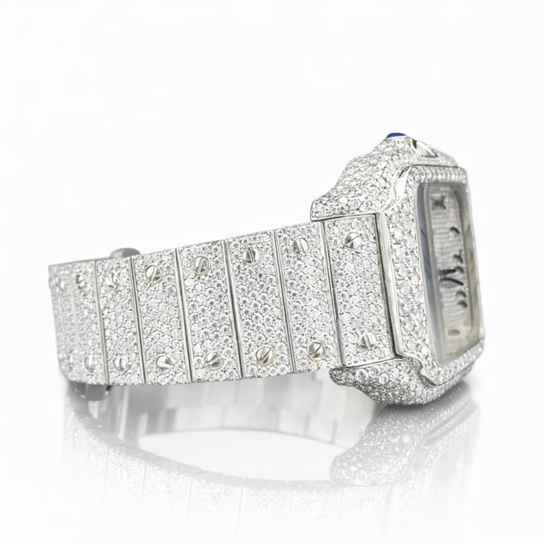Luxury Iced Out Moissanite Diamond Square Dial Statement Watch