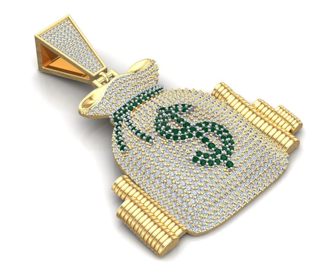 Iced Out Money Bag Dollar Sign Hip Hop Pendant
