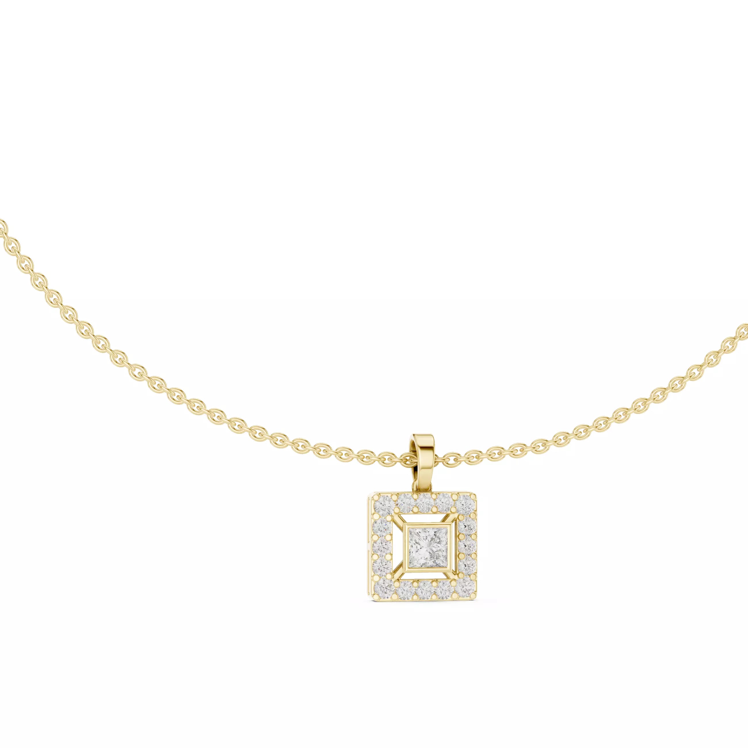Princess Cut Diamond Halo Pendant Necklace