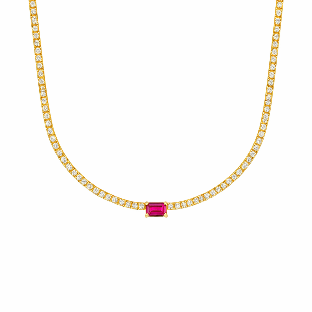 Emerald Ruby Diamond Tennis Necklace
