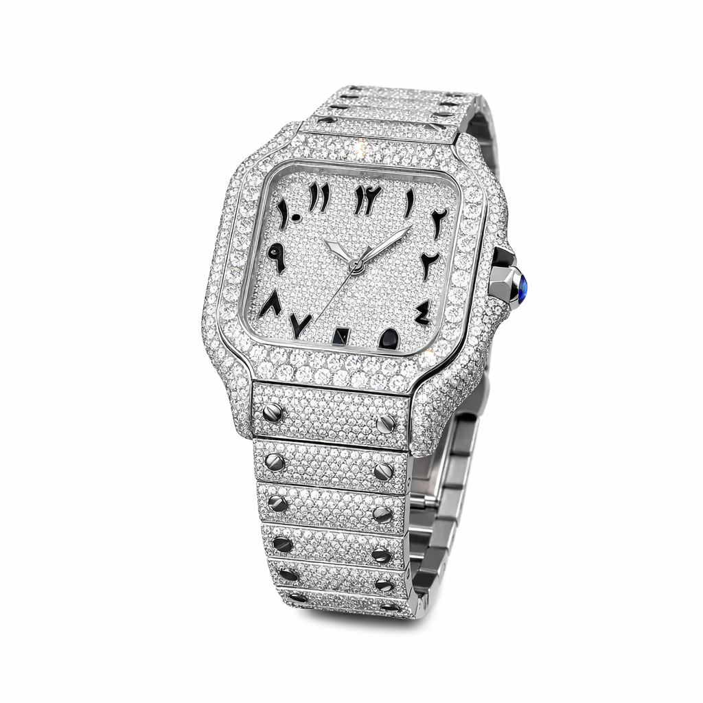 Luxury Iced Out Moissanite Diamond Square Dial Statement Watch