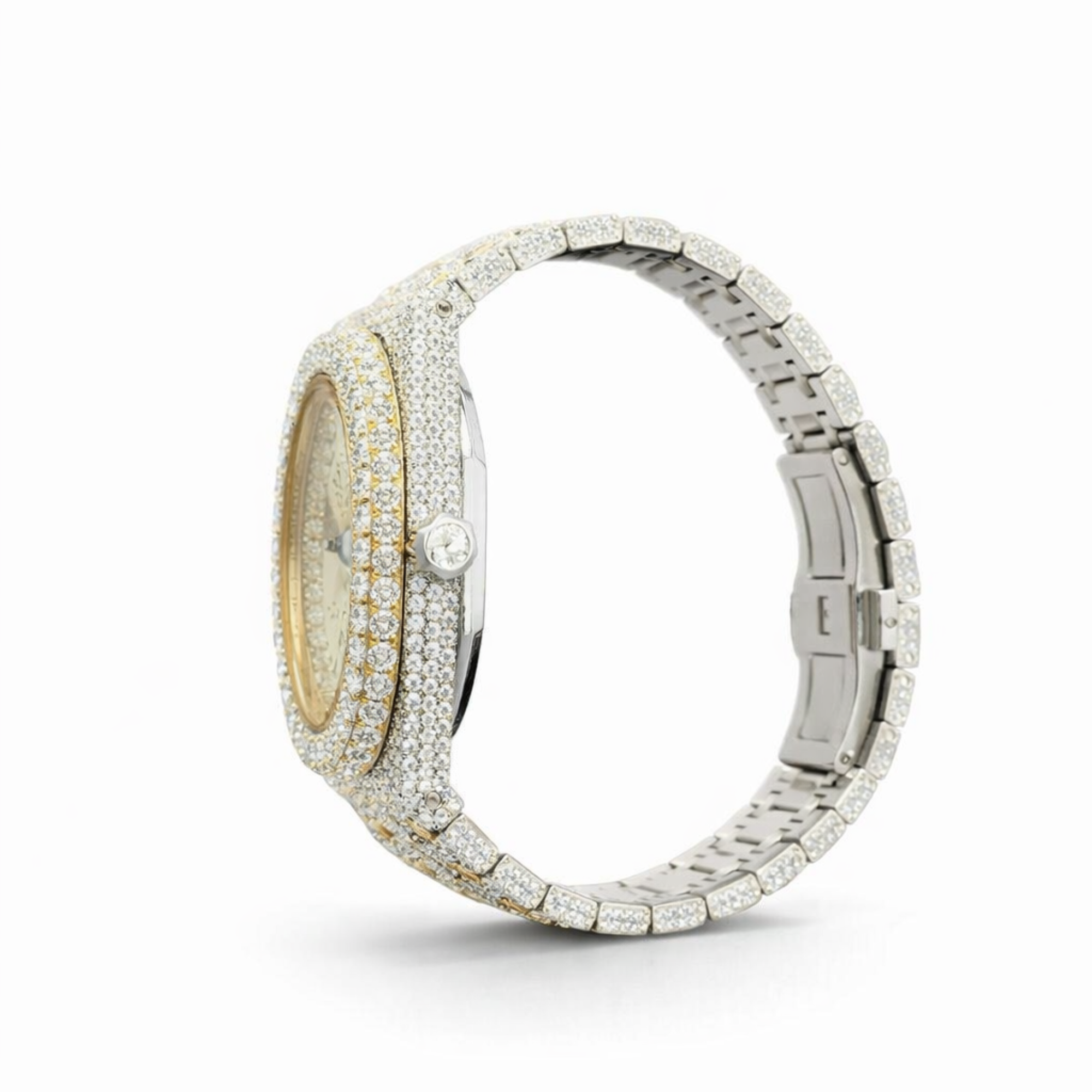 Luxury Iced Out Moissanite Diamond Dial Gold Silver Watch