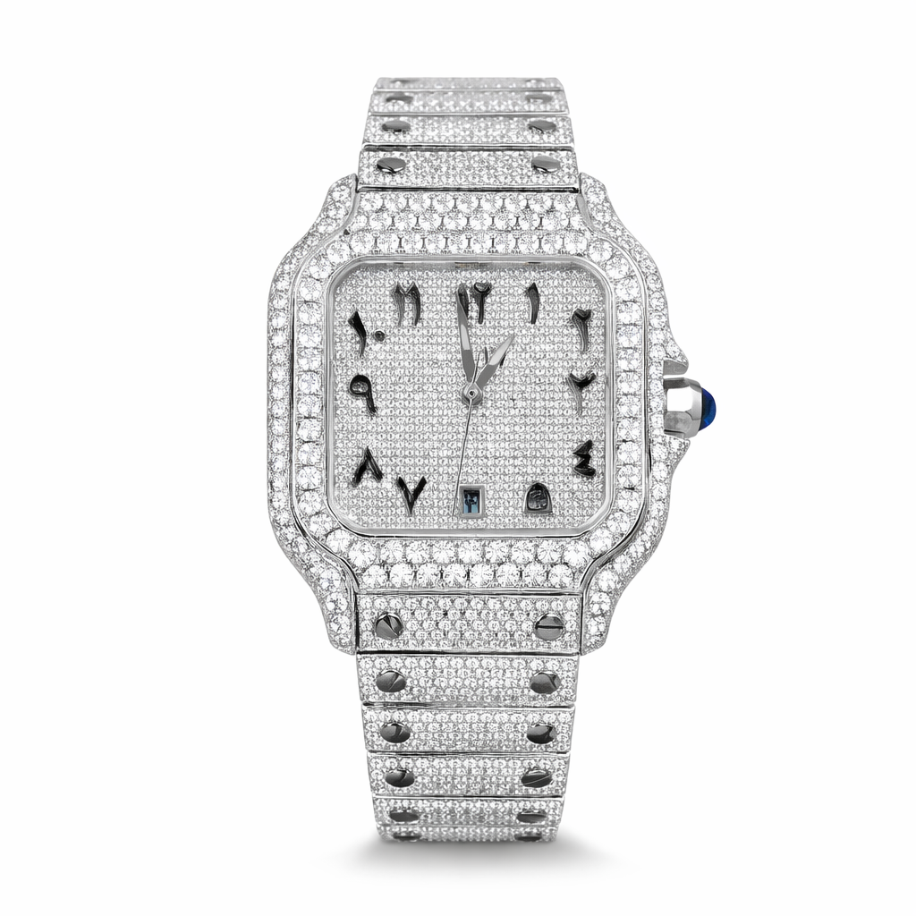 Luxury Iced Out Moissanite Diamond Square Dial Statement Watch