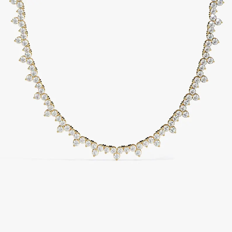 Round Diamond Three Prong Tennis Necklace for Women